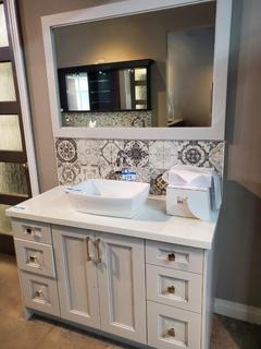 White Bathroom Vanity (51" x 23"), W/White Stone Top & Matching 51" x 34" Mirror