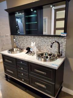 Double S/S Sink Vanity 65.5" x 23", w/White Stone Top & 64" 28" Double Mirror W/ LED Lighting - (See Pics for Details on sizing)