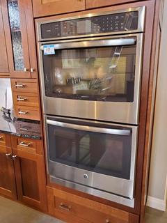 GE S/S Profile Double Door Oven. Mod. PT7550SF4SS, S/N DG609641Q, True European Convection with Direct Air (upper oven), Ten-pass bake element, Dimensions: 53 H x 29 3/4 W x 26 3/4 D (Retail $3,549)