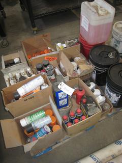 Quantity of Fluids, Oils, Paints, Tapes. Petro Tape Thread Sealant, MPI & LPI Cans (Contrast & Particle), Shell Gadus S3 V22OC 2 Extreme Pressure Grease, WD-40 Cans, Jars of Nozzle Dip, Air Tool Oil.