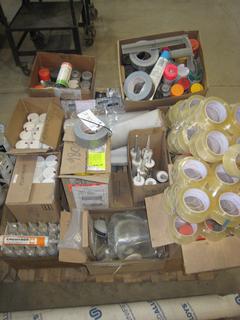 Quantity of Packing & Painting Supplies & Caulk. Chemtron Multi Seal Silicone Rubber Sealant, Painting Respirators & Filters, Assorted Spray-paint Cans All Colours, Rolls of Packing Poly, Rolls of Various Purpose Tapes, Paint Rollers.