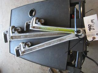 (3) Ridgid Aluminium Pipe Wrenches. 18", 24", 36".