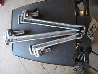 (3) Ridgid Aluminium Pipe Wrenches. 18", 24", 36".