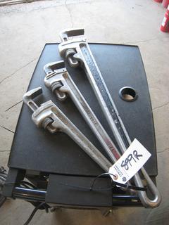 (3) Ridgid Aluminium Pipe Wrenches. 18", 24", 36".