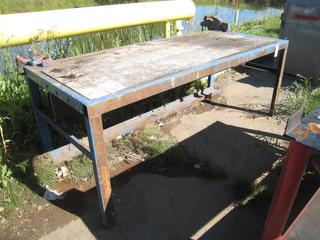 Metal Table w/ Work Bench & Ridgid Chain Vise & No. 5" Vise. 36 x 40 x 96".