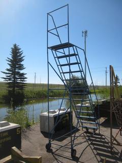 Rolling Locking Mobile Ladder Stand. Ladder Height - (Approx.) 120"x30". Rail Height - (Approx.) 162"x30"x85".