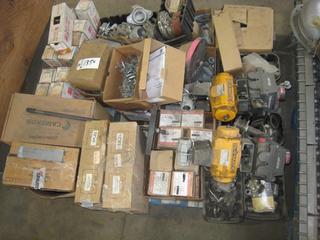 Pallet of Miscellaneous Fittings. Taylor Valves 1" In/Out GAS, EL-O-MATIC Valves, Fisher Pants Snap ON-OFF Rel Fittings, Vinderlator Wind Socks.