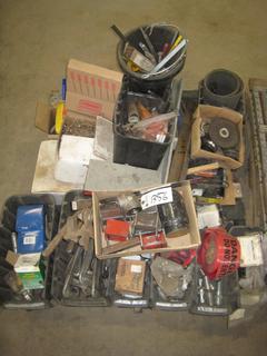 Miscellaneous Pallet of Nails, Tie Wire, Pail of Misc Parts, Bottle of Chalk Flagging.