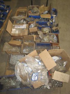 Pallet of Miscellaneous Amounts of Nuts/Bolts, Cotton Pins, Machine Screws, Wire Rope.