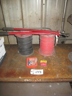 (2) Rolls of Electrical Wire . 10(1) RW90CU. Electrical Crimpers, Ring Termin (Open) Unterminals.