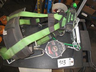 (2) Miller Fall Arrest Harnesses. Rebel Ct Retractable Lifeline. Miller Soft Stop & Carabiner.