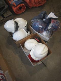 (3) Boxes of Unused & Used Hard Hats & Winter Liners.