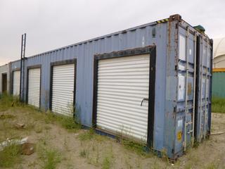 40' HC Storage Container AMFU 844729. c/w 4 Compartments, Metal Roll Up Side Doors. CONTENTS NOT INCLUDED. Note:  Not Available For Pick Up Until September 14th or Agreed Upon Date, Note:  Buyer Responsible For any Dismantling, Lifting & Loading.