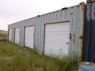 40' HC Storage Container GATU 804713. c/w 4 Compartments, Metal Roll Up Side Doors. CONTENTS NOT INCLUDED. Note:  Not Available For Pick Up Until September 14th or Agreed Upon Date, Note:  Buyer Responsible For any Dismantling, Lifting & Loading.