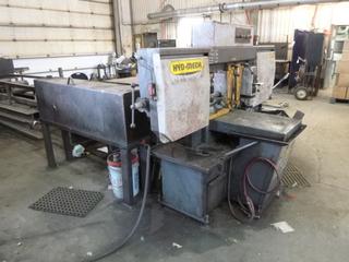 Hydmech S-23 Horizontal Pivot Band Saw S/N X0206387H w/ Cables, Accessories Attached. Note:  Buyer Responsible For any Dismantling, Lifting & Loading.  Electrical has been disconnected