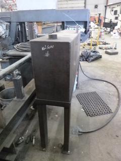 Custom Metal Oil Tank 18"x 63"x 48" w/ oil and Custom Metal Stand. Buyer Responsible for Removal. 