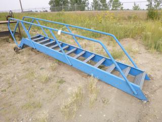Mobile Roller Ladder 144" w/ 10" Rubber Wheels and Safety Hand Rails. 