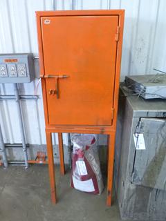 Lockable Metal Cabinet 16"x 20"x 61" w/ Contents and Welding Flux Bag. 