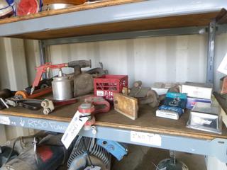 Contents of Shelf. Grease/Caulking Guns, Paint Sprayer, Chevy Parts, Bearings, Etc. 