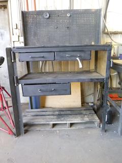 Metal Work Bench w/ Peg Board and Contents 26"x 53"x 71". Buyer Responsible for Removal.  