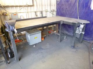 Metal Work Bench w/ 8" Vice 75"x 112". Buyer Responsible for Removal. 