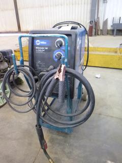 Miller Autoset 140 Millermatic Phase 1 Electric Mig Welder S/N LJ130596N w/ Cart, Cables, Accessories, and 115V Wire Welder. 