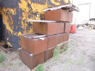 Qty of steel boxes w/ hinged lids. Approx 30" x 20" x 16". Open bottoms w/ plates to seal boxes