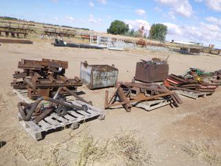 (6) Pallets/bins misc steel. Pipe, bars, wire, brackets, welding rods, flanges