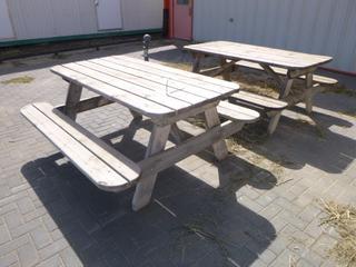 (2) picnic tables (approx 72" x 64" x 30") w/ safesmoker cigarette receptacle