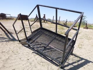 Steel grated stairs platform. Approx 96" x 38" x 30" w/ 42" railing