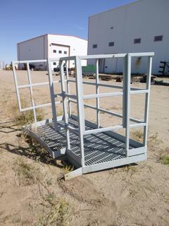 Metal platform w/ railing. Approx 84" x 46" x 60"