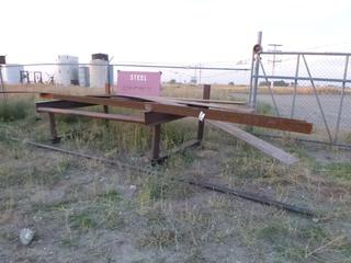 Metal rack w/ contents. (rack) approx 114" x 75" x 38". Various size pipe & plate. Buyer responsible for removal