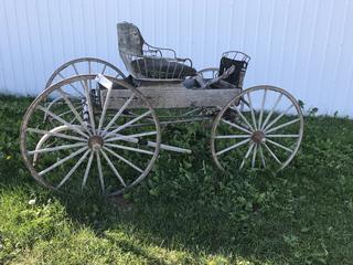 Ornamental 2 Seater Horse Drawn Cart, 57"x57"x135", 50" Wheel Diameter. Note:  No Forklift On Site, Buyer Responsible For Loadout.