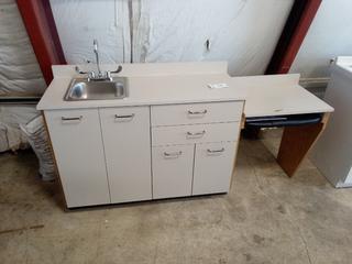 Single Sink, 2 Drawer, 2 Cupboard Computer Station. Keyboard Pull Out. 38"x19"x72". Note:  No Forklift On Site, Buyer Responsible For Loadout.