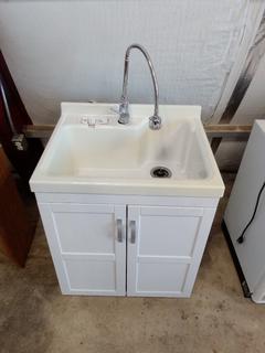 Single Basin Sink & Cupboard. 38"x22"x28". Note:  No Forklift On Site, Buyer Responsible For Loadout.