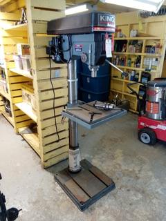 King Industrial 22" Drill Press. 3/4" Chuck. Model# KC-122FC, S/N 528108. 1 HP Motor King Industrial - 110V, S/N 525588. Note:  No Forklift On Site, Buyer Responsible For Loadout.