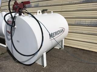 Meridian Fuel Tank. 2300L, w/ Fill-Rite Pump. Last Contained Dyed Gas. Note:  No Forklift On Site, Buyer Responsible For Loadout.