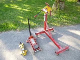 1500lb Engine Stand C/w 3-Ton Floor Jack And Powerfist 2-Ton Trolley Jack