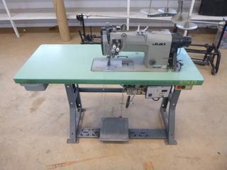 Juki LH-1162-4 Industrial Sewing Machine C/w 2-Needle Feed Lochstitcher w/ Organized Split Needle Bar And Automatic Thread Trimmer, Table And 115V Single Phase Motor 