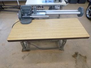Utica Machinery CO. Bias Collarette Cutter For Tubular Knitted Fabrics C/w Table And 115V Single Phase Motor 