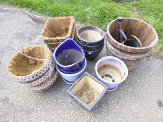 Qty Of Assorted Planters And Hanging Baskets C/w Watering Can