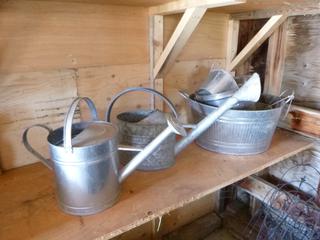 Qty Of Galvanized Steel Planters C/w Watering Can