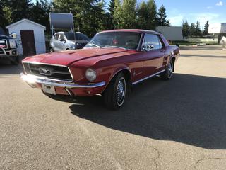 1967 Mustang C/w 289CI V8, 3-Spd Auto Floor Shifter, Bucket Seats, Dual Exhaust, Showing 64,701 Miles. VIN 7F01C196090