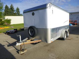 2006 Wells Cargo 14ft T/A Enclosed Trailer C/w 2 5/16 Ball Hitch, Rear Ramp Door, Side Entry Door, Spare Tire, VIN 1WC200F2X64060397 *NOTE Damage to Rear Door*
