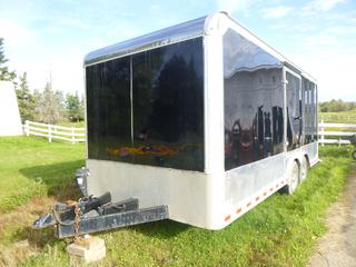 2009 Wells Industries 20ft T/A Enclosed Trailer C/w 2 5/16 Ball Hitch, Rear Ramp Door, Double Side Entry, Floor Tie Down Rails, Electric Jack, VIN 1WC200J2894072558