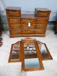 57in X 19 1/2in X 41 1/2in 11-Drawer Wood Dresser C/w Mirror