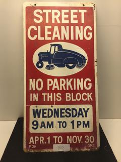 12in X 24in Metal Street Cleaning Sign, 1933 Porcelain Finish 