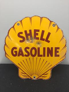 12in Metal Shell Gasoline Sign, 1933 Porcelain Finish 