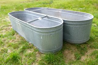 (1) 94in X 26 1/2in X 2ft And (1) 116in X 3ft X 2ft Behlen Galvanized Stock Tanks