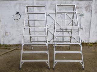 (2) 8ft Falcon Ladders And (2) Sturdy Tools Scaffolding Platforms